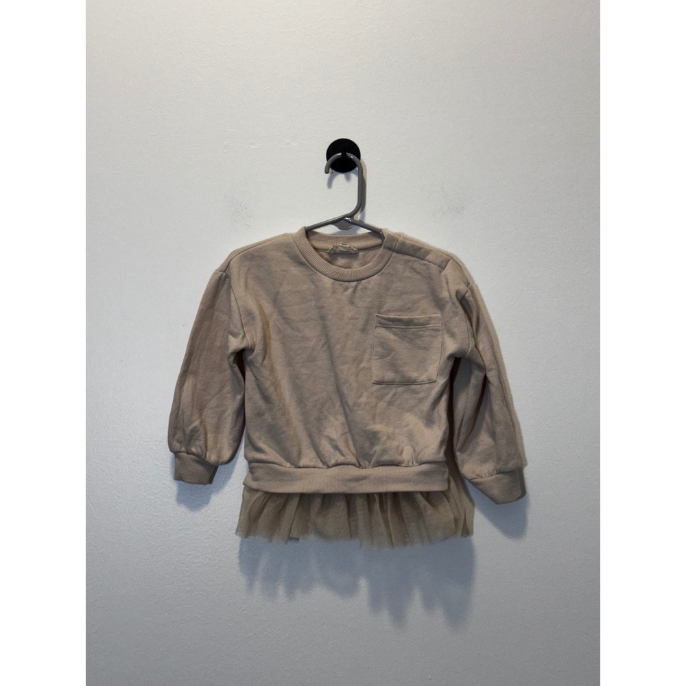 Jessica Simpson Toddler Girl Tulle Trim Sweatshirt Beige Tan Pocket Top 24M